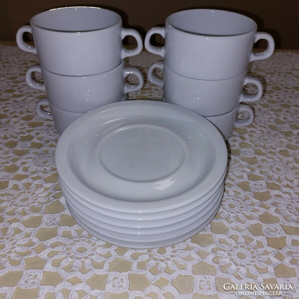 Fehér leveses csészék, tányérral, 6-6db