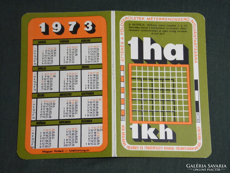 Card calendar, meme, Department of Land Mapping Land Office, Budapest, area calculation, 1973, (5)