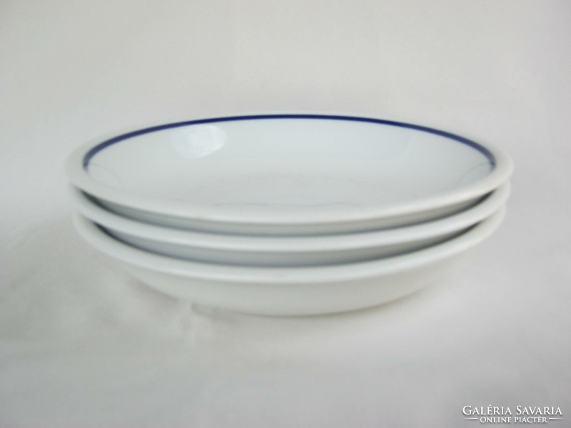 Zsolnay porcelain blue striped soup deep canteen plate 3 pcs