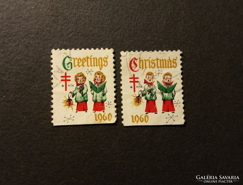 Bélyeg jótékonysági USA 1960 Karácsonyi üdvözlet Greetings Christmas Énekes lányok fiúk 1 pár sor