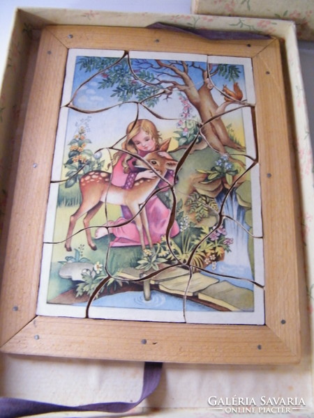 Antik képkirakó, puzzle fából, eredeti dobozban