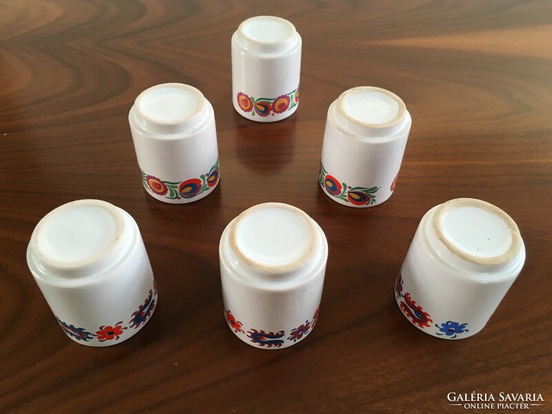 Flawless, old, decorated with folk art motifs, painted ceramic 6-piece brandy set, set