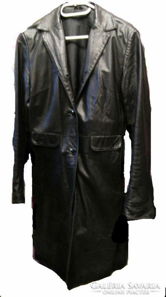 Long leather jacket open at the bottom, women's, slim, m