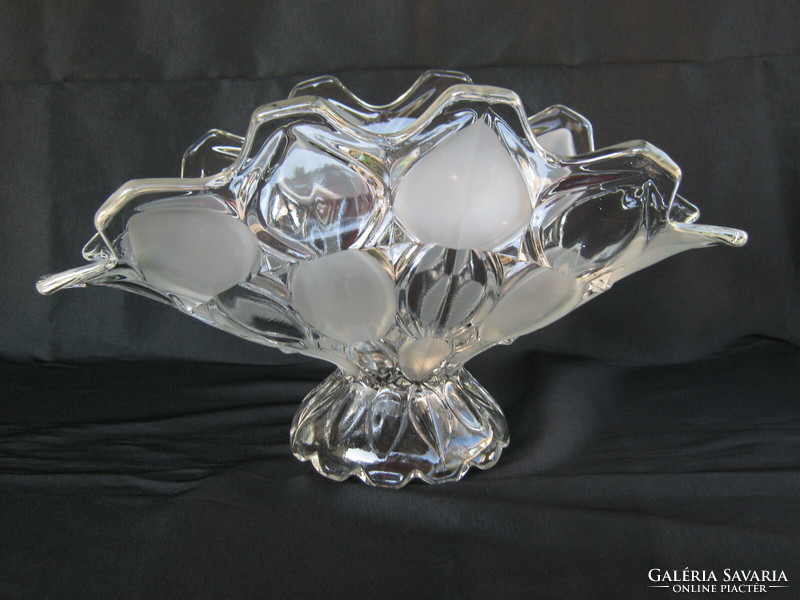 Szép formájú nagy méretű üveg asztalközép talpas kínáló tál gyümölcsös tál