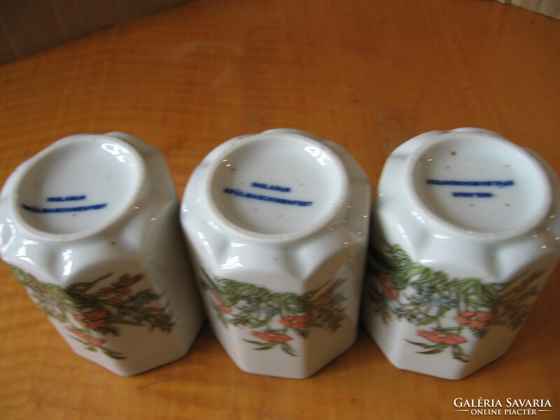 3 Japanese ceramic cups with poppies in one