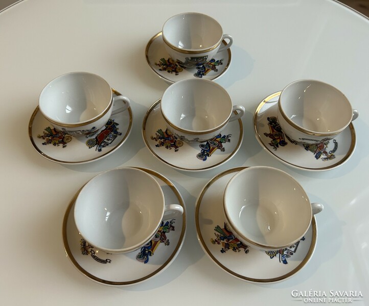 Zsolnay oldtimer car porcelain coffee set for 6 people