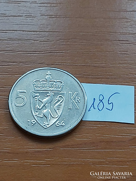 Norway 5 kroner 1964 v. King Olav, copper-nickel 185.