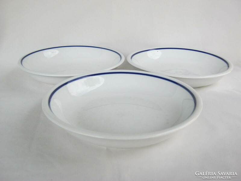 Zsolnay porcelain blue striped soup deep canteen plate 3 pcs