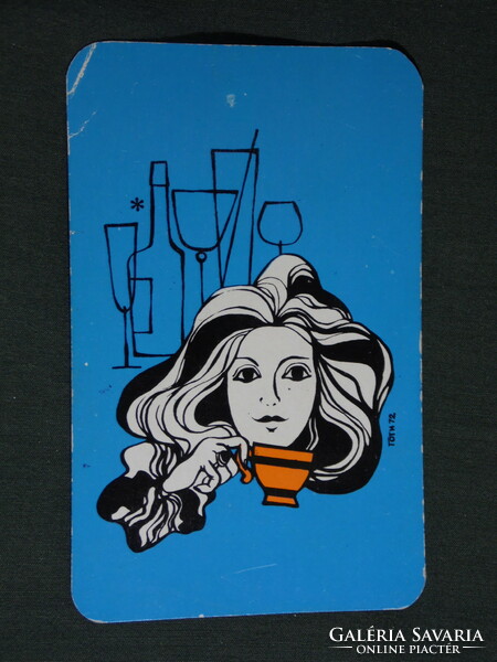 Kártyanaptár, Borsodi vendéglátó,Miskolc,étterem,bisztró,grafikai rajzos,női modell,1973,   (5)