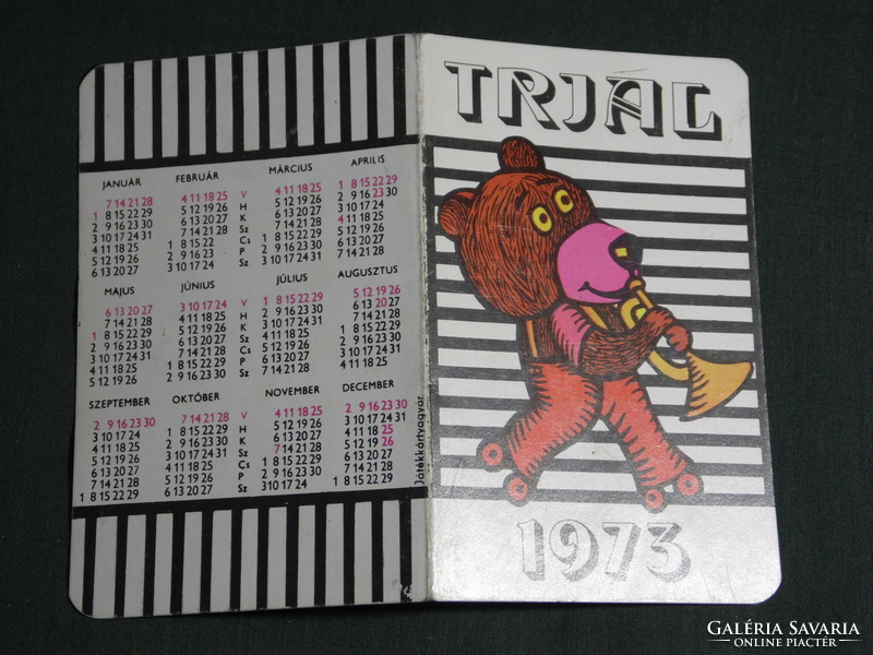 Card calendar, trial, sport, toy instrument store, Budapest, graphic, cartoon, 1973, (5)