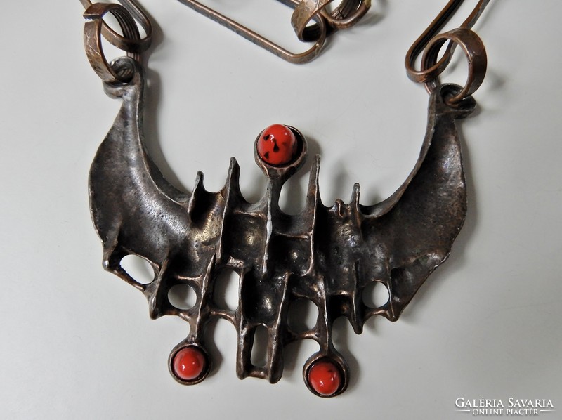 Old Austrian large relo brutalist bronzed pendant on a copper necklace