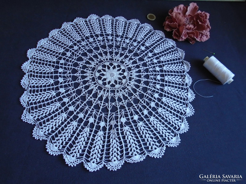 37 cm Diam. Tablecloth crocheted from thread thin yarn.