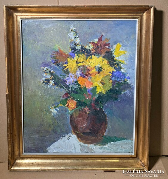 Károly Vilhelm (1943-2011): flower still life (oil painting) Károly Vilhelm