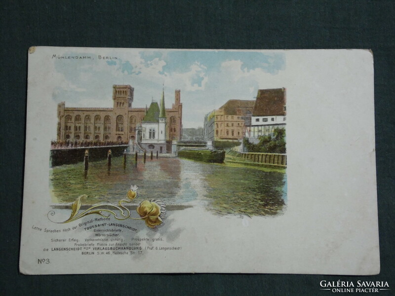 Képeslap, Postcard, Németország,Litográfia Berlin, Am Mühlendamm, Sparkasse, bank