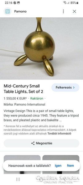 Retro Auböck stílusú tömör sárgaréz ritka éjjelilámpa asztali lámpa párban 1950-es évekböl