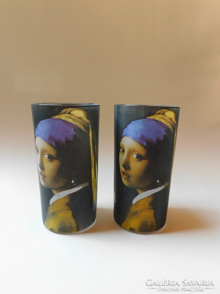 Girl with pearl earrings - 2 glass glasses with Vermeer painting