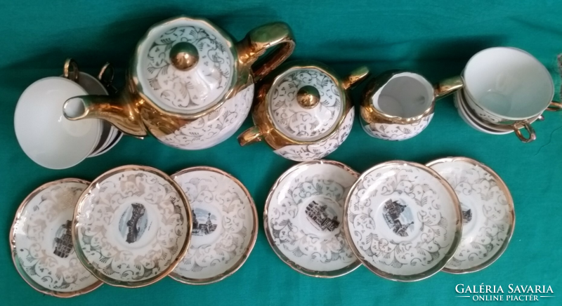 German Bavarian richly gilded Venetian motif filigree porcelain coffee set - marked