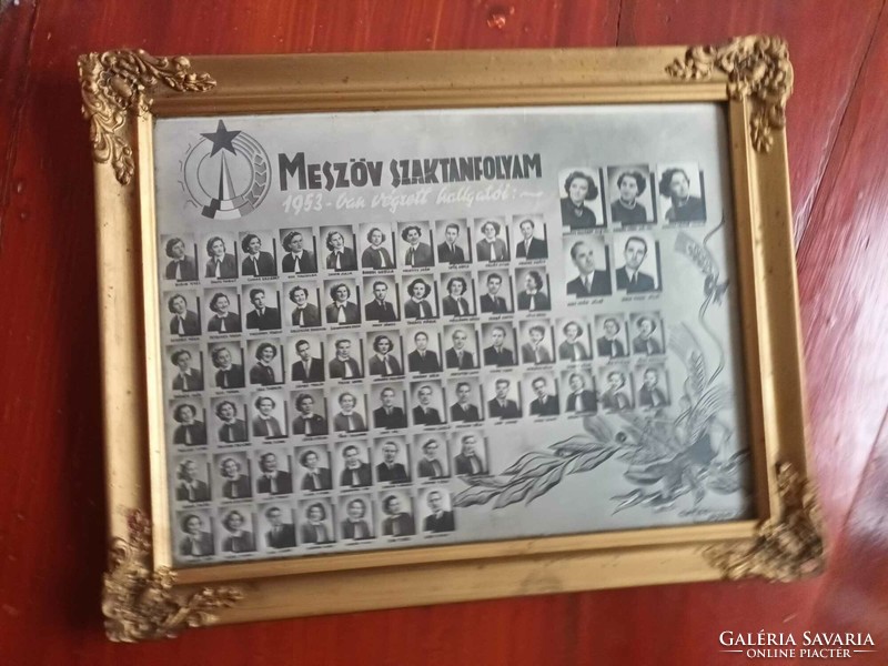 Old lace gilded frame photo frame with glass photo frame plastering course 1953 graduation photo