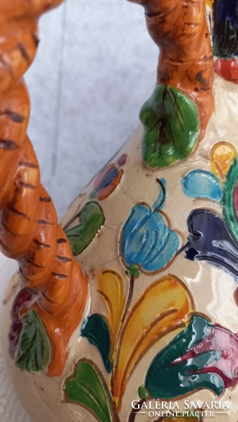 Assbrock ny-német majolika kerámia kancsó, kézzel készített vésett minták csodaszép színekkel
