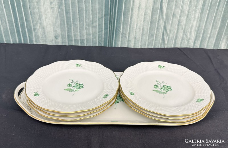 6 Personal (7 pieces) Herend green floral pattern cake - sandwich set