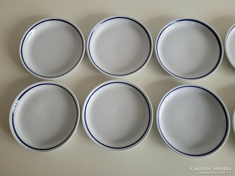 Régi 10 db Zsolnay porcelán kék csíkos 17 cm -es retro kis tányér csemegés tálka