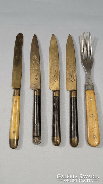 Old 4 copper knives and a metal fork