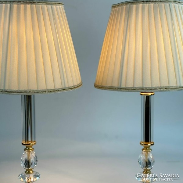 Hollywood regency crystal-gold lamp pair