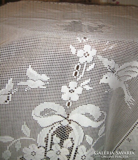 Beautiful floral bird fringed stained glass lace curtain