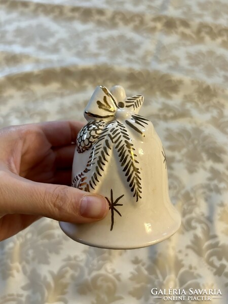 Cream-colored German porcelain bell, gold-plated, in perfect condition