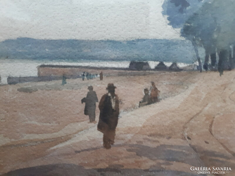 30X24 cm watercolor picture, waterfront, signed