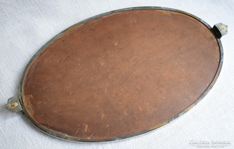 Antik fém keretes szekrény tükör , fózolt tükörüveg , 47,5 x 30 cm + fül