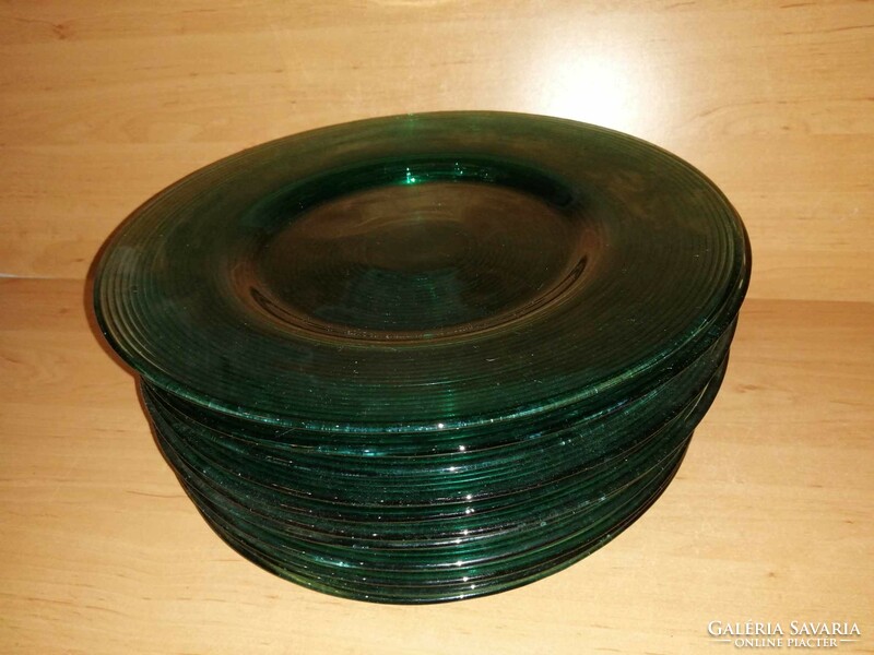 Zöld üveg kínáló tányér asztalközép darabra - átm. 31,5 cm (11 db van)
