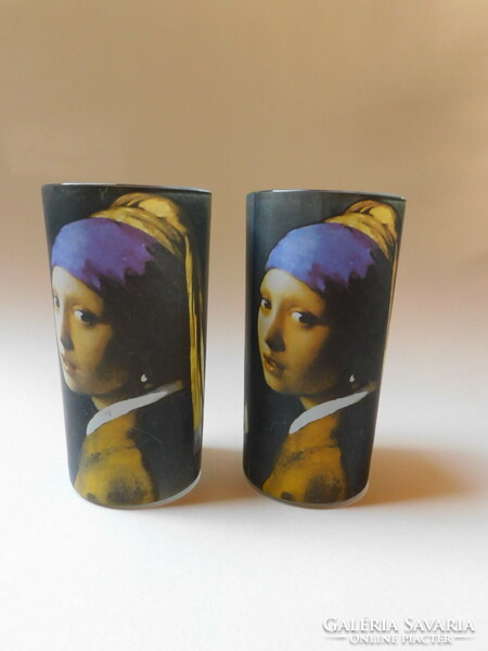 Girl with pearl earrings - 2 glass glasses with Vermeer painting