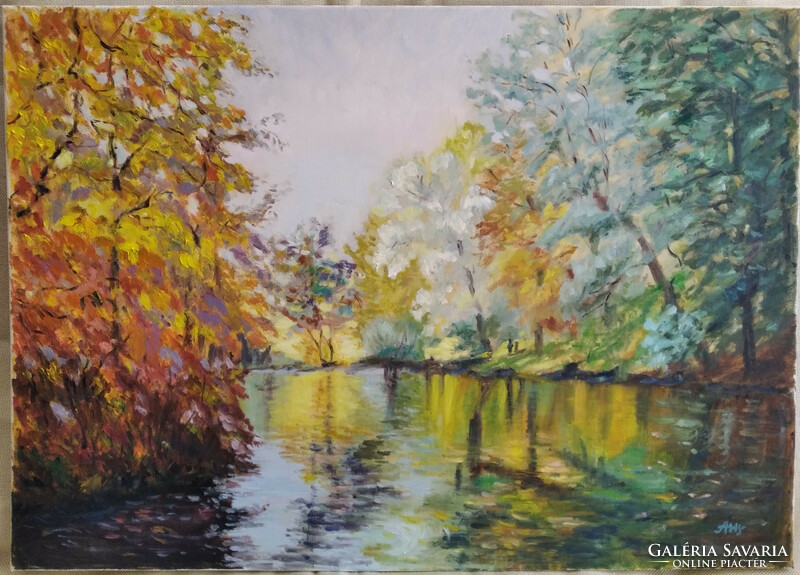 Antiipina galina: autumn in the park, oil painting, canvas, painter's knife, 50x70cm
