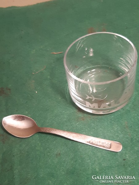 Malév glass and teaspoon