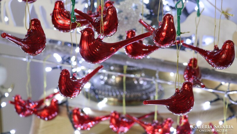 6 Pieces red glass bird Christmas tree decoration i.