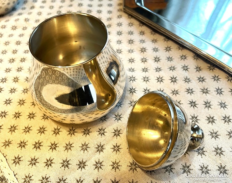 Silver-plated brass tea coffee sugar 3-piece set h.B.C. Ep with india mark