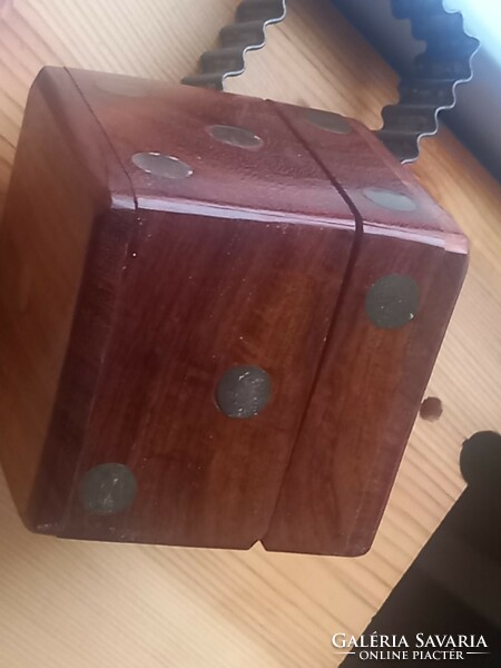 Retro midcentury ebony game cubes with copper inlay, in original box / retro board game
