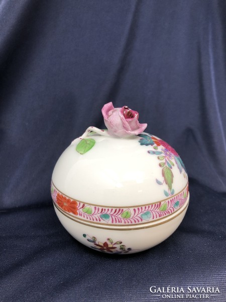 Herend colorful hand-painted porcelain bonbonier with Appony pattern (7cm) rz