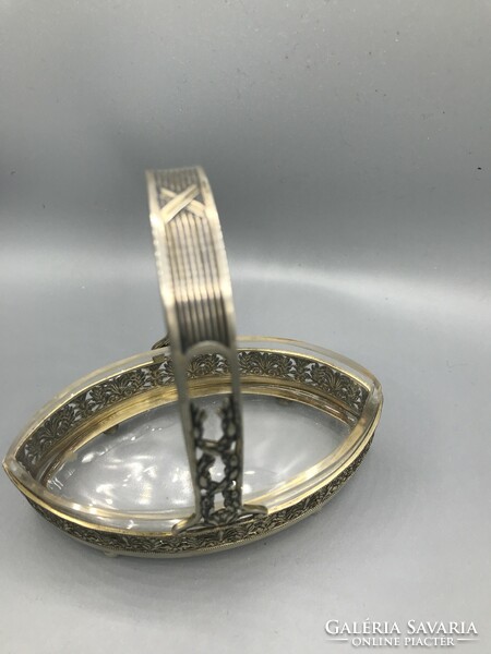 Silver neo-empire, classicist pattern 800 German marked silver glass inlay basket is a miracle!