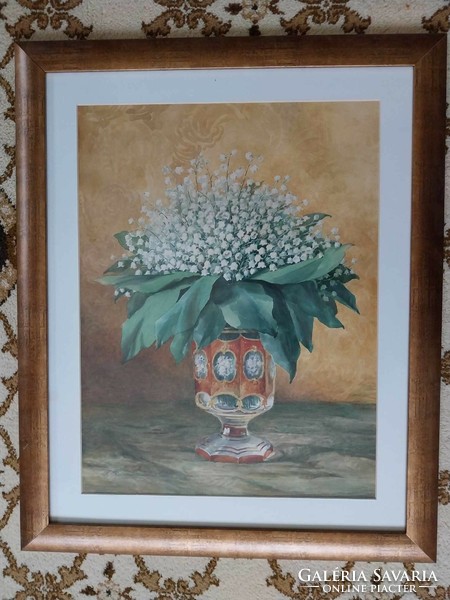 R. Reissmann. Gizella - lily of the valley - watercolor - marked, dated antique picture