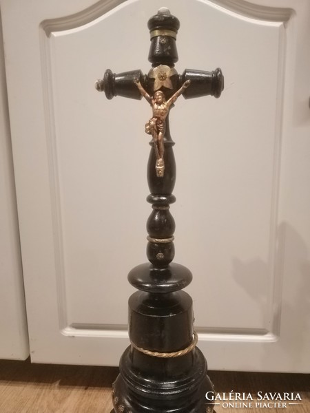 Wooden table cross, with metal body, - 1885 ? - 50 Cm