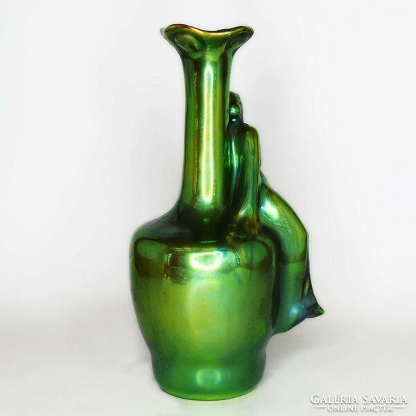 Zsolnay eozin glazed female figure vase
