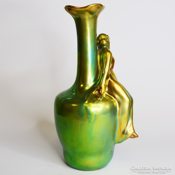 Zsolnay eozin glazed female figure vase