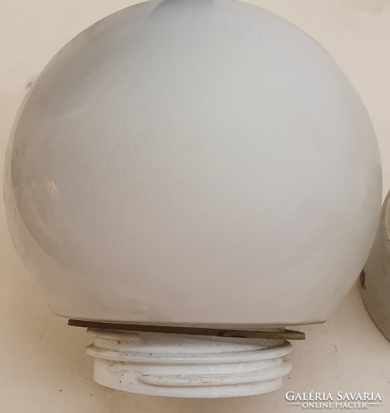 Milk glass lampshade, sphere, with porcelain base
