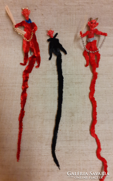 3 pcs. Retro handmade devil head long Krampus figurines Christmas tree decorations. /12/