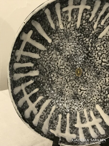 János Majoros marked retro ceramic wall plate - super minimal home decor