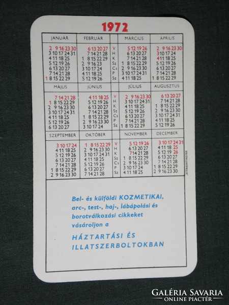 Kártyanaptár, Háztartási illatszer üzletek, Budapest, névnap táblázat, 1972,   (5)