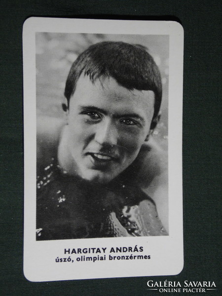 Card calendar, sports propaganda, Olympic champions, swimmer András Hargitay, bronze medalist, 1973, (5)
