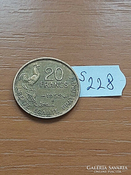 France 20 francs francs 1952 / b, aluminum bronze, rooster s228